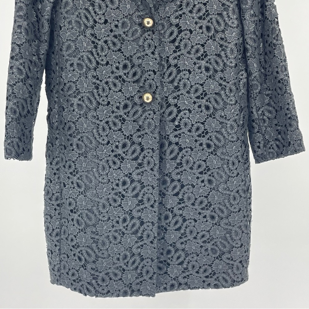 KATE SPADE BLACK LACE BUTTON UP COAT BLACK AND GOLD XXS - Picture 4 of 11